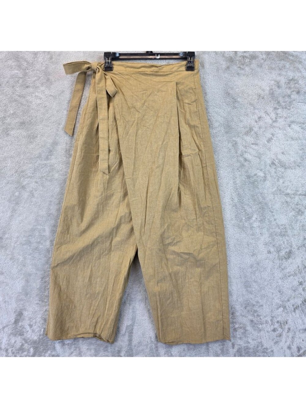 Zara Harem Pants Womens S Beige Pareo Wrap Straight Leg Tie Waist Crop Relaxed